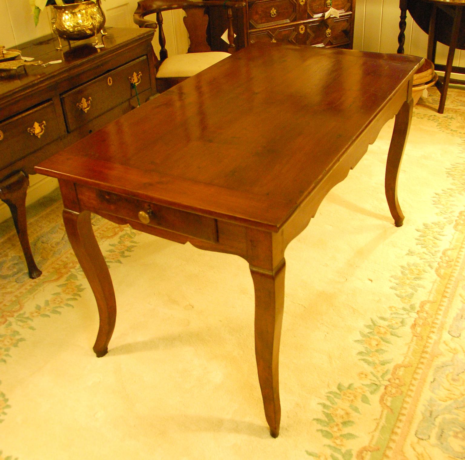 French Provincial 19th Century Small Farmhouse Cherry Dining Table In Good Condition In Wells, ME