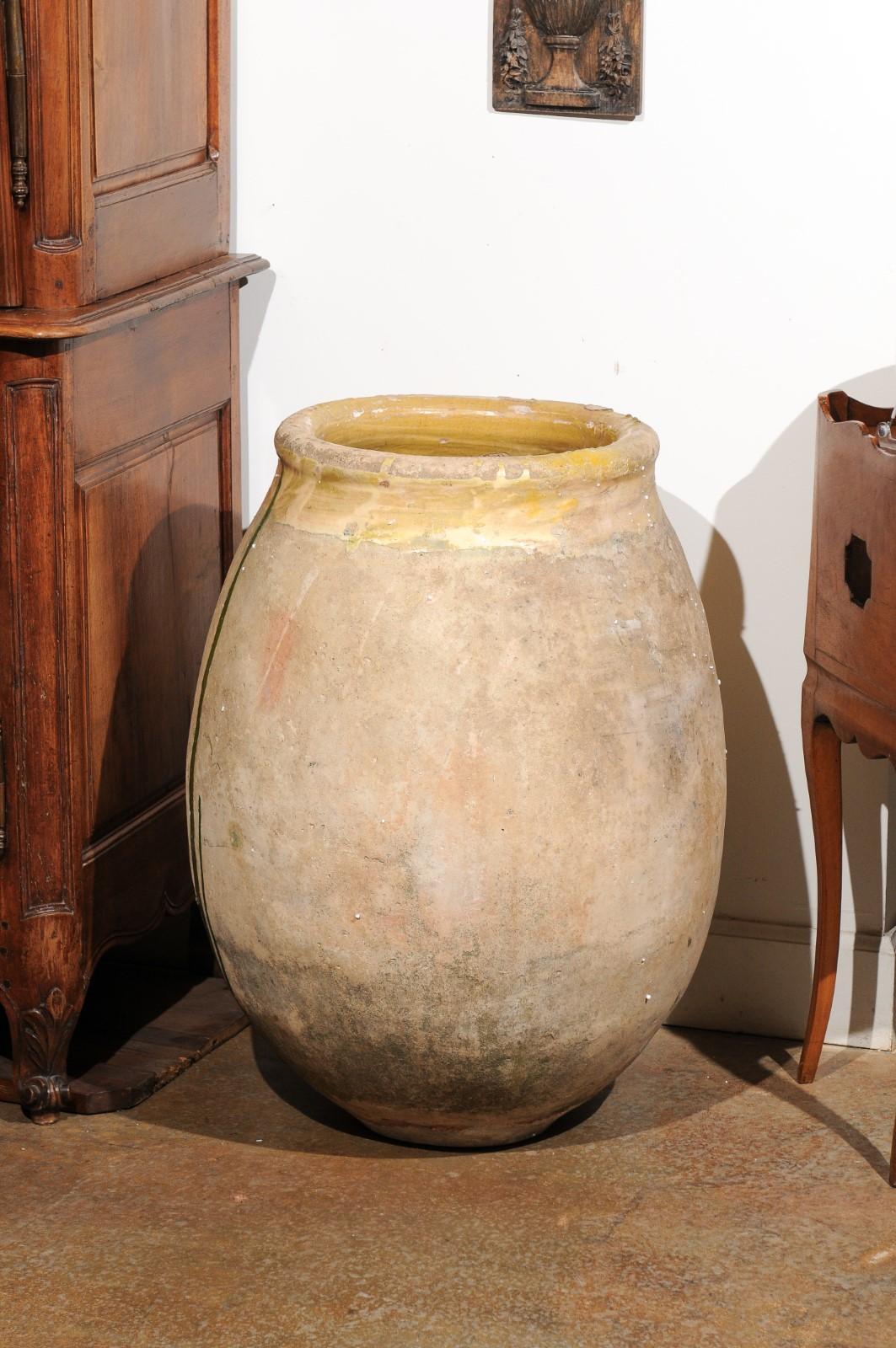 French Provincial 19th Century Terracotta Biot Jar with Yellow and Green Glaze 6