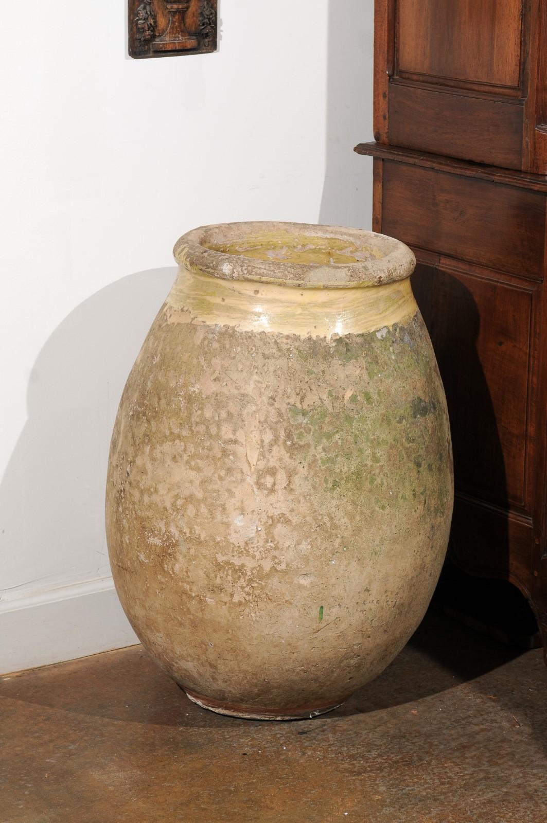 French Provincial 19th Century Terracotta Biot Jar with Yellow and Green Glaze In Good Condition In Atlanta, GA