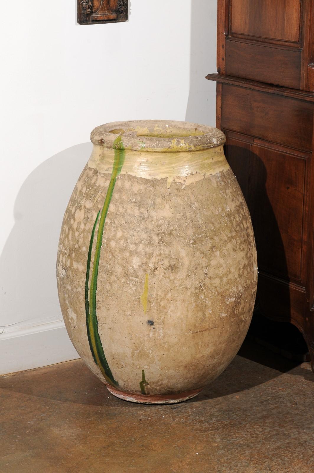 French Provincial 19th Century Terracotta Biot Jar with Yellow and Green Glaze 1