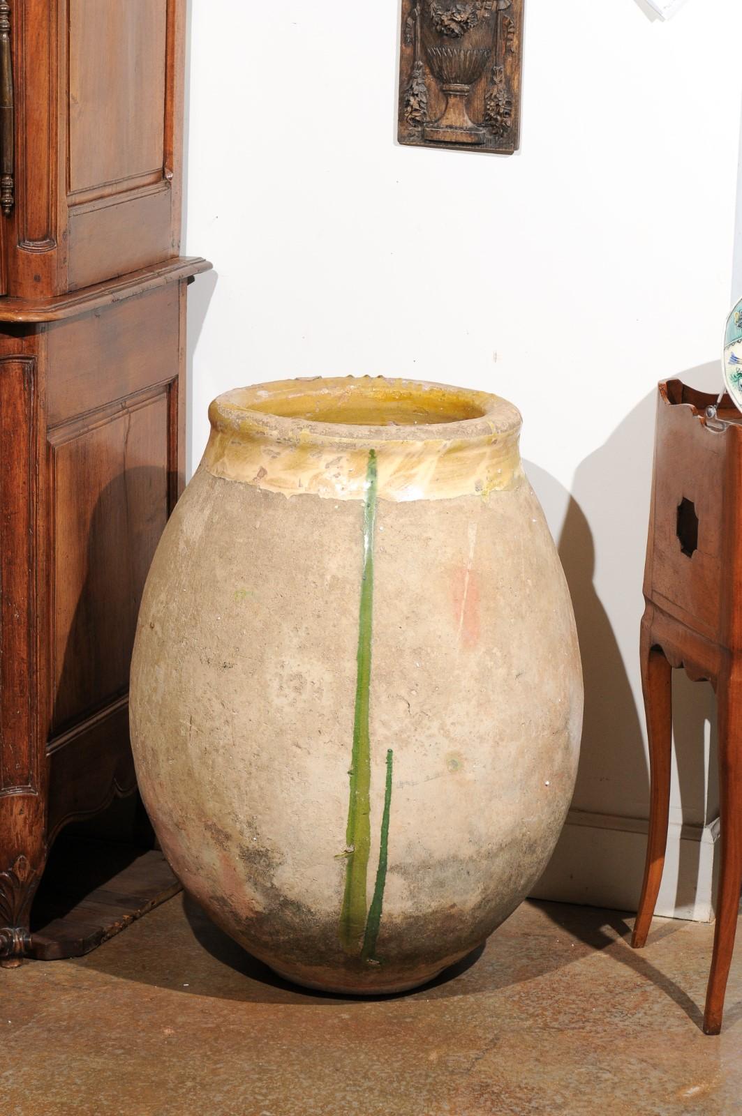 French Provincial 19th Century Terracotta Biot Jar with Yellow and Green Glaze 2