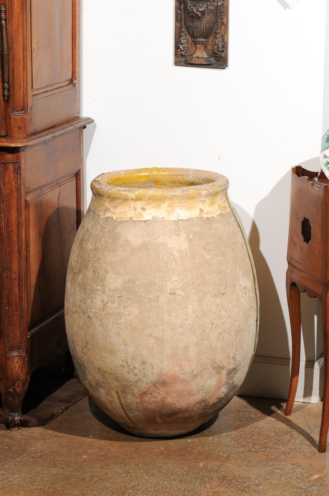 French Provincial 19th Century Terracotta Biot Jar with Yellow and Green Glaze 3