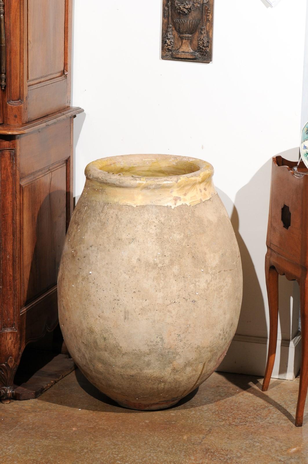 French Provincial 19th Century Terracotta Biot Jar with Yellow and Green Glaze 4