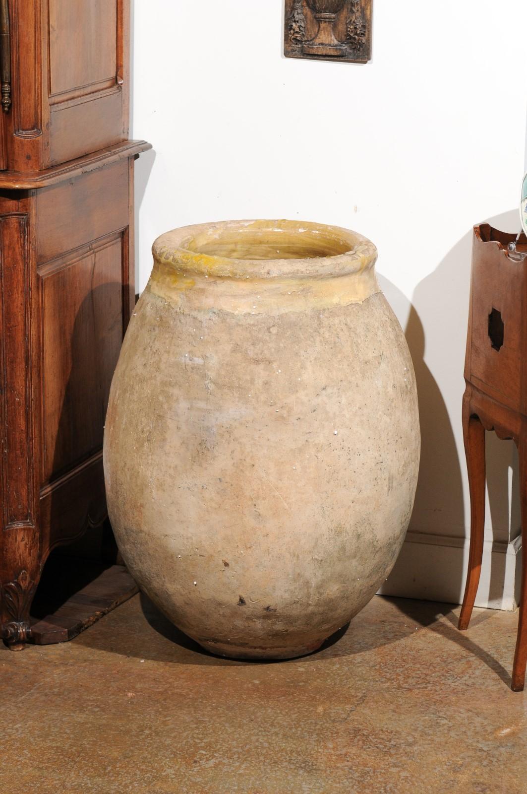 French Provincial 19th Century Terracotta Biot Jar with Yellow and Green Glaze 5