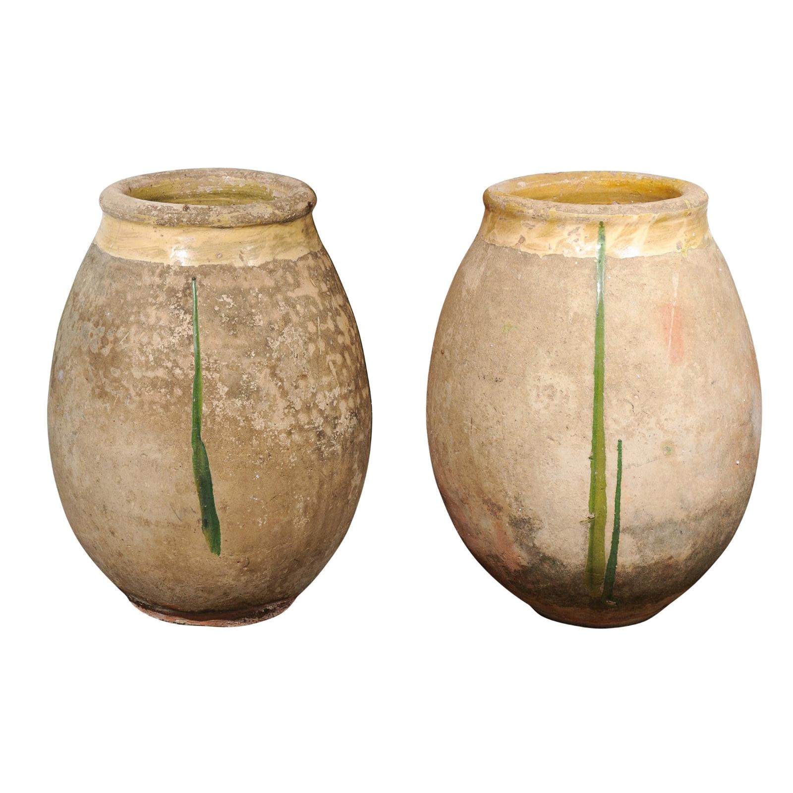 French Provincial 19th Century Terracotta Biot Jar with Yellow and Green Glaze