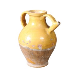 French Provincial 19th Century Yellow Glazed Pottery Jug with Two Handles
