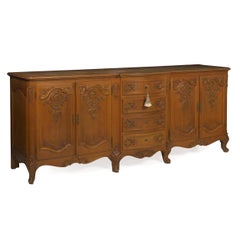 French Provincial Antique Carved Oak Buffet Server Sideboard, 19th Century