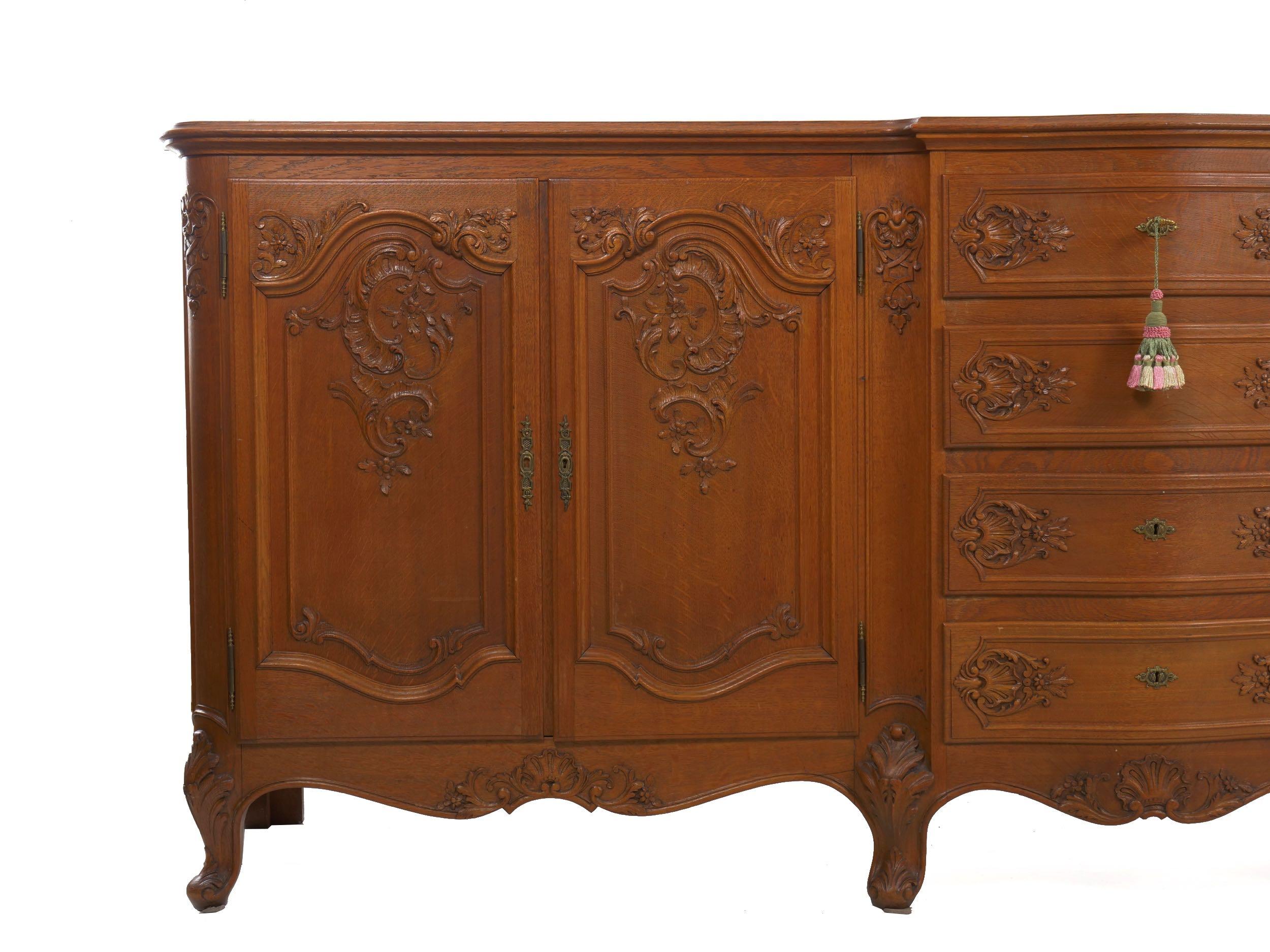 French Provincial Antique Carved Oak Buffet Server Sideboard, 19th Century 2