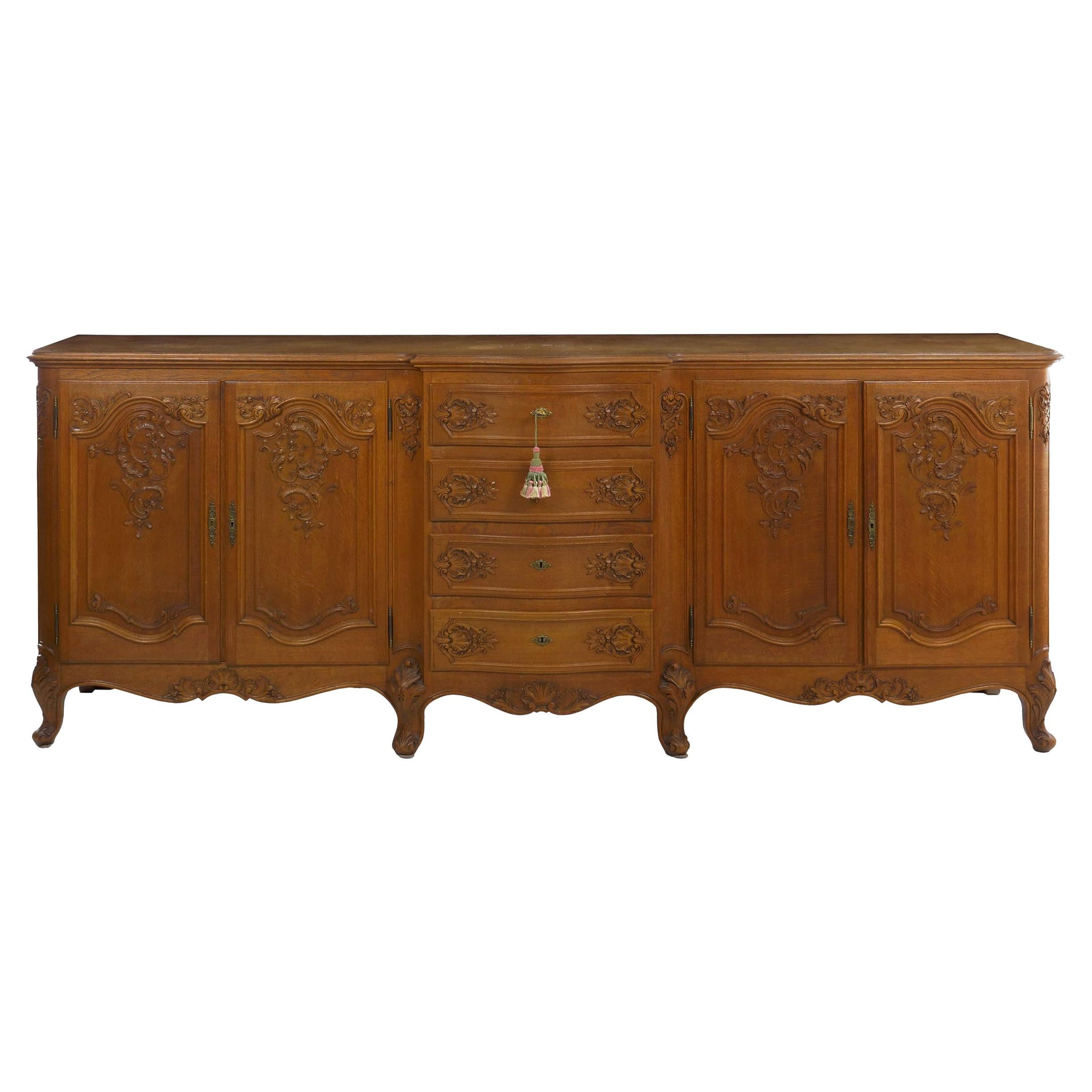 French Provincial Antique Carved Oak Buffet Server Sideboard, 19th Century