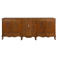 French Provincial Antique Carved Oak Buffet Server Sideboard, 19th Century