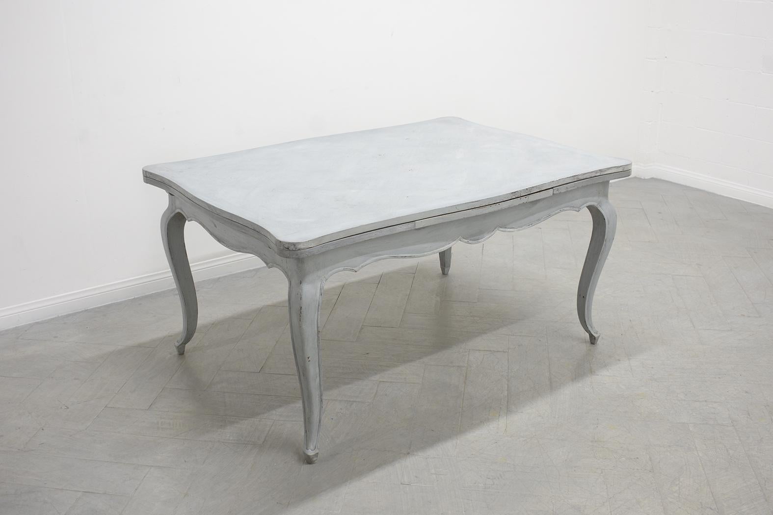 Wood Early 1900s French Provincial Pale Grey Dining Table For Sale