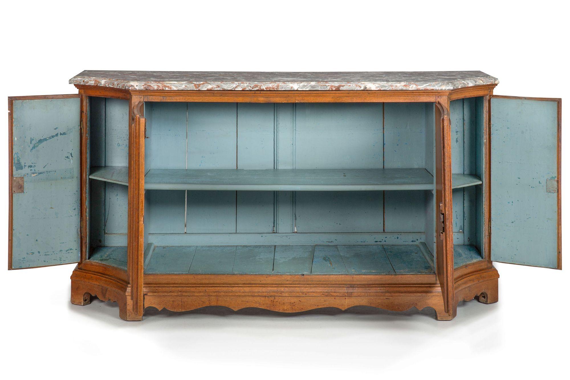 French Provincial Antique Oak and Marble Buffet Sideboard Cabinet ca. 1880 In Good Condition For Sale In Shippensburg, PA