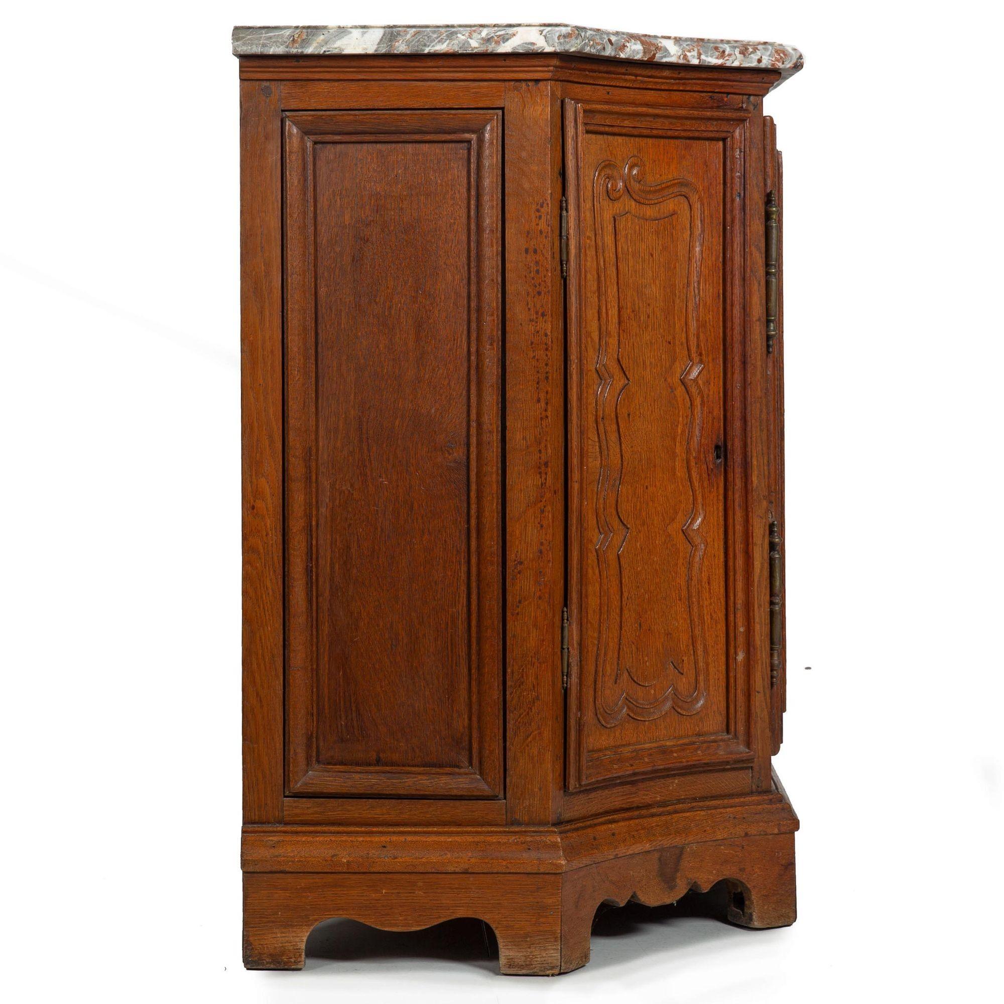 19th Century French Provincial Antique Oak and Marble Buffet Sideboard Cabinet ca. 1880 For Sale
