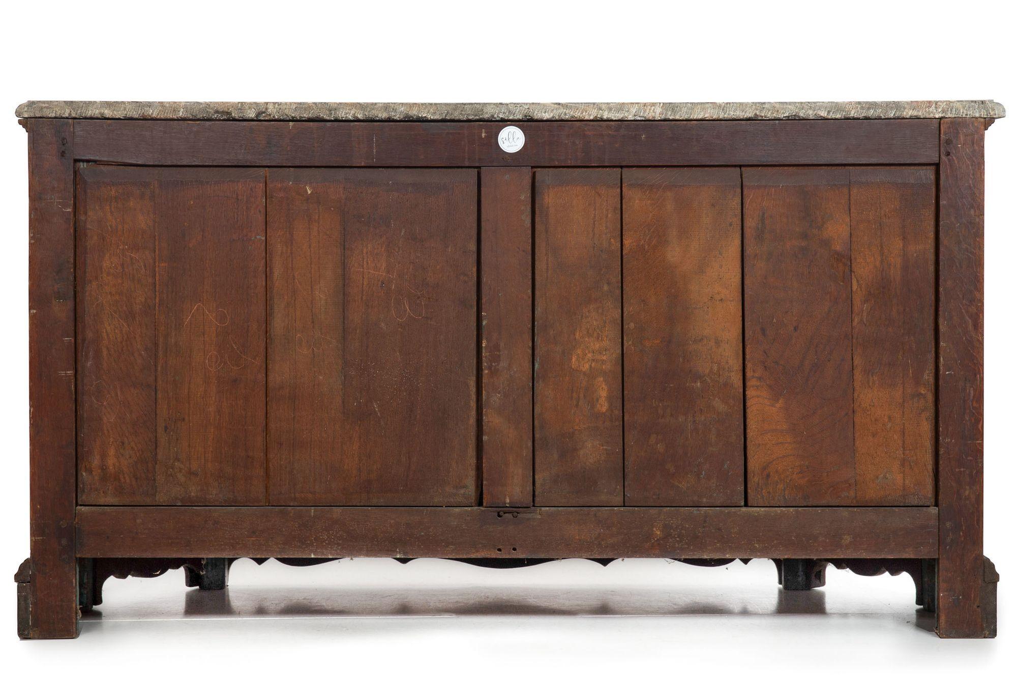 French Provincial Antique Oak and Marble Buffet Sideboard Cabinet ca. 1880 For Sale 1