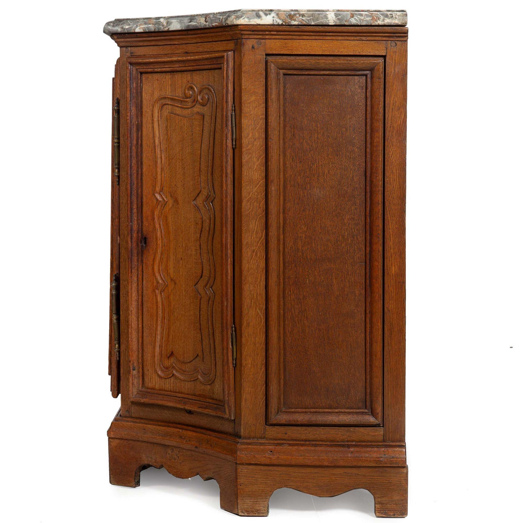 French Provincial Antique Oak and Marble Buffet Sideboard Cabinet ca. 1880 For Sale 2