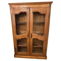 French Provincial Antique Oak and Wire Mesh Bookcase Cabinet