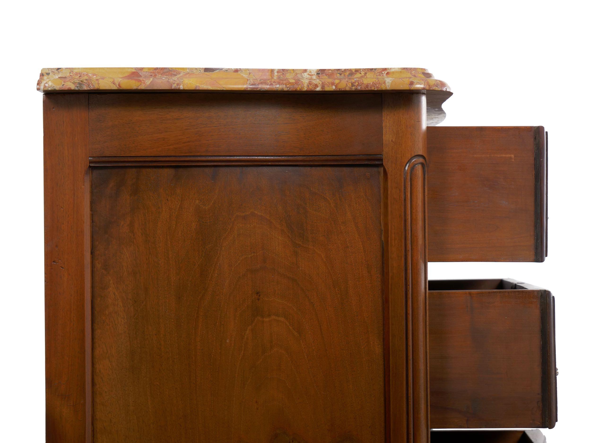 French Provincial Antique Walnut Chest of Drawers with Marble Top 6