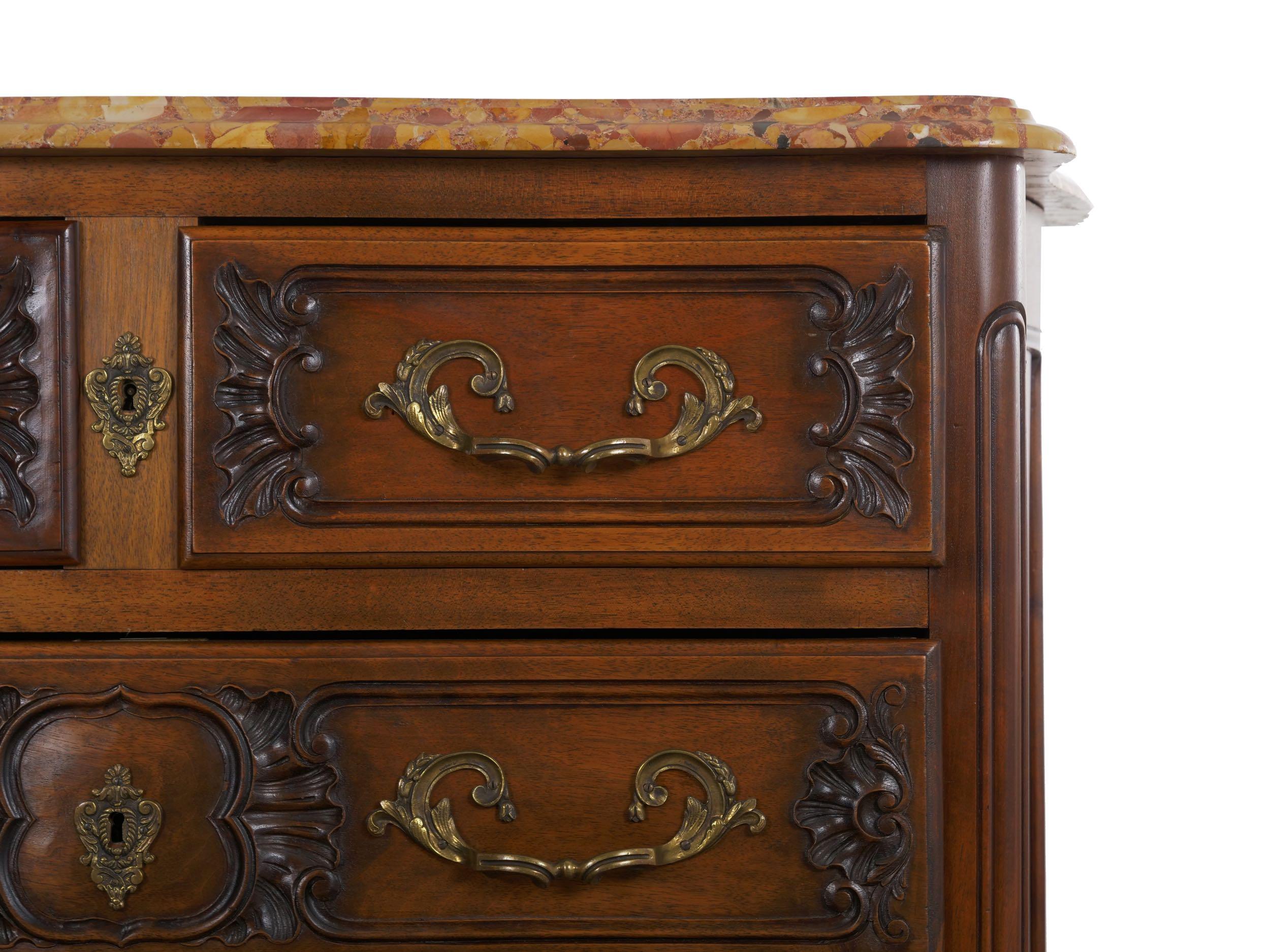 French Provincial Antique Walnut Chest of Drawers with Marble Top 1