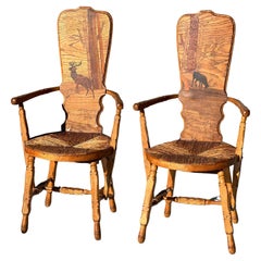 Französischer Provinzial-Sessel XIX. Jahrhundert mit hoher eingelegter Rückenlehne und Sitz aus Stroh
