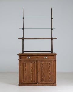 French Provincial Bar Cabinet in Dark Oak with Glass Shelves, 1900s