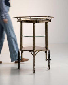 French Provincial Bar Cart, Brass & Glass, Dark Bronze Frame, 1960s