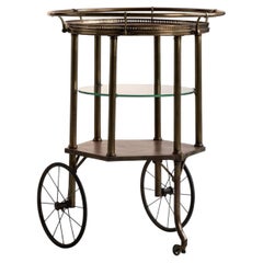 Carrito de bar de estilo provincial francés, de latón y cristal, con estructura de bronce oscuro, de los años 60