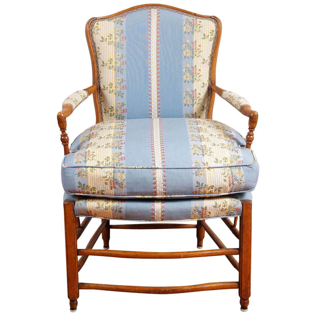 French Provincial Beechwood Fauteuil with Padded Ladderback and Arms For Sale