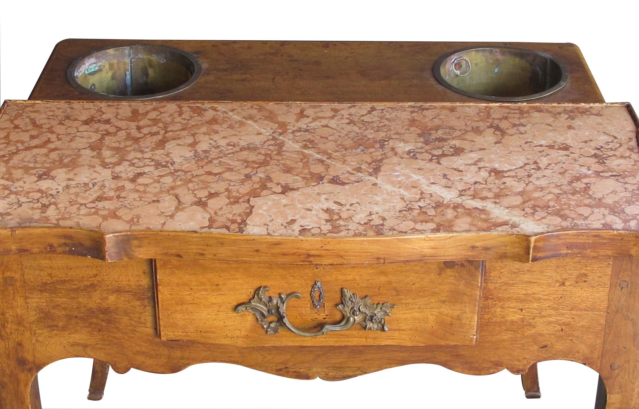 Marble French Provincial Beechwood Single-Drawer Rafraichissoir/Wine Cooler Table For Sale