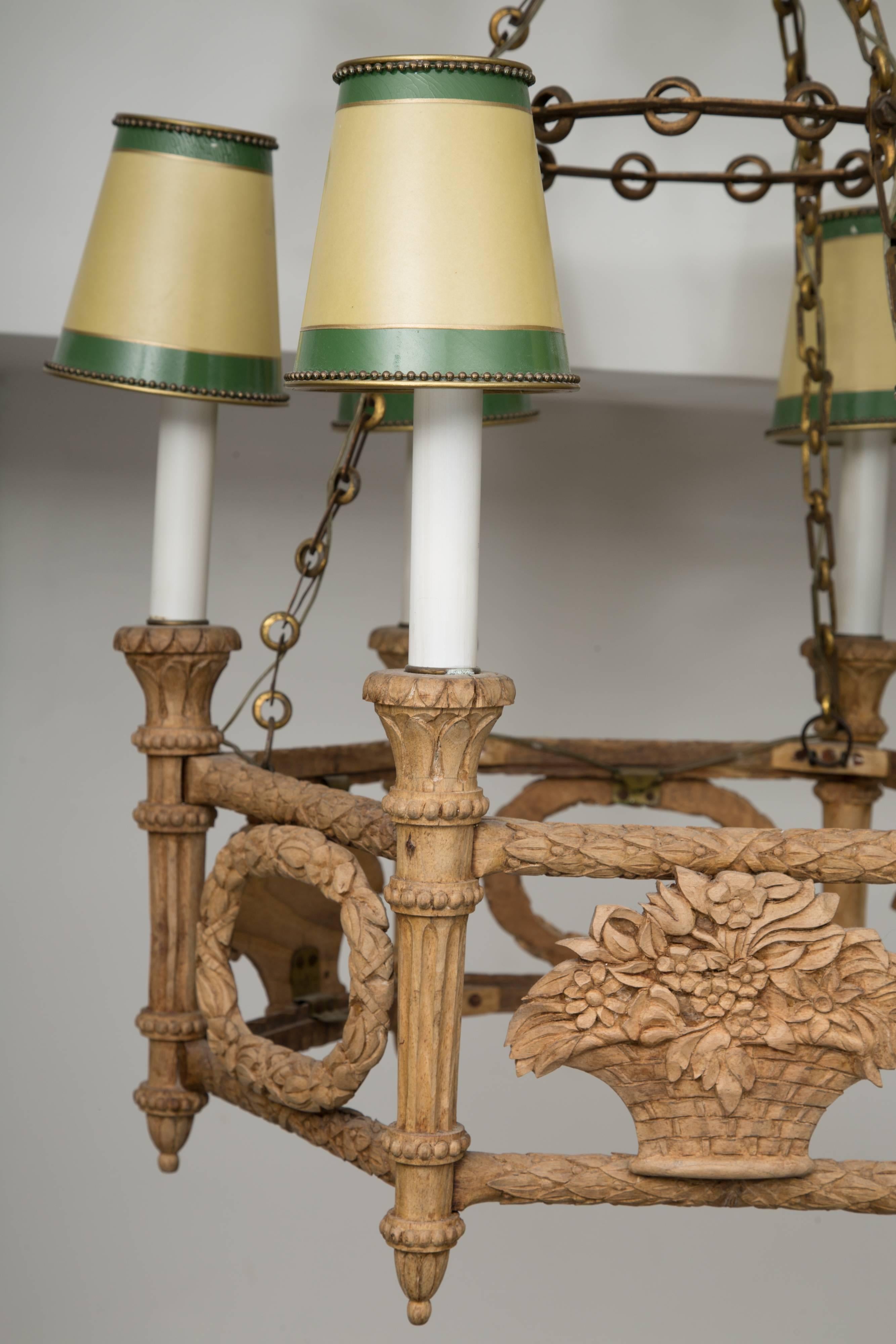 20th Century French Provincial Beechwood Style Chandelier