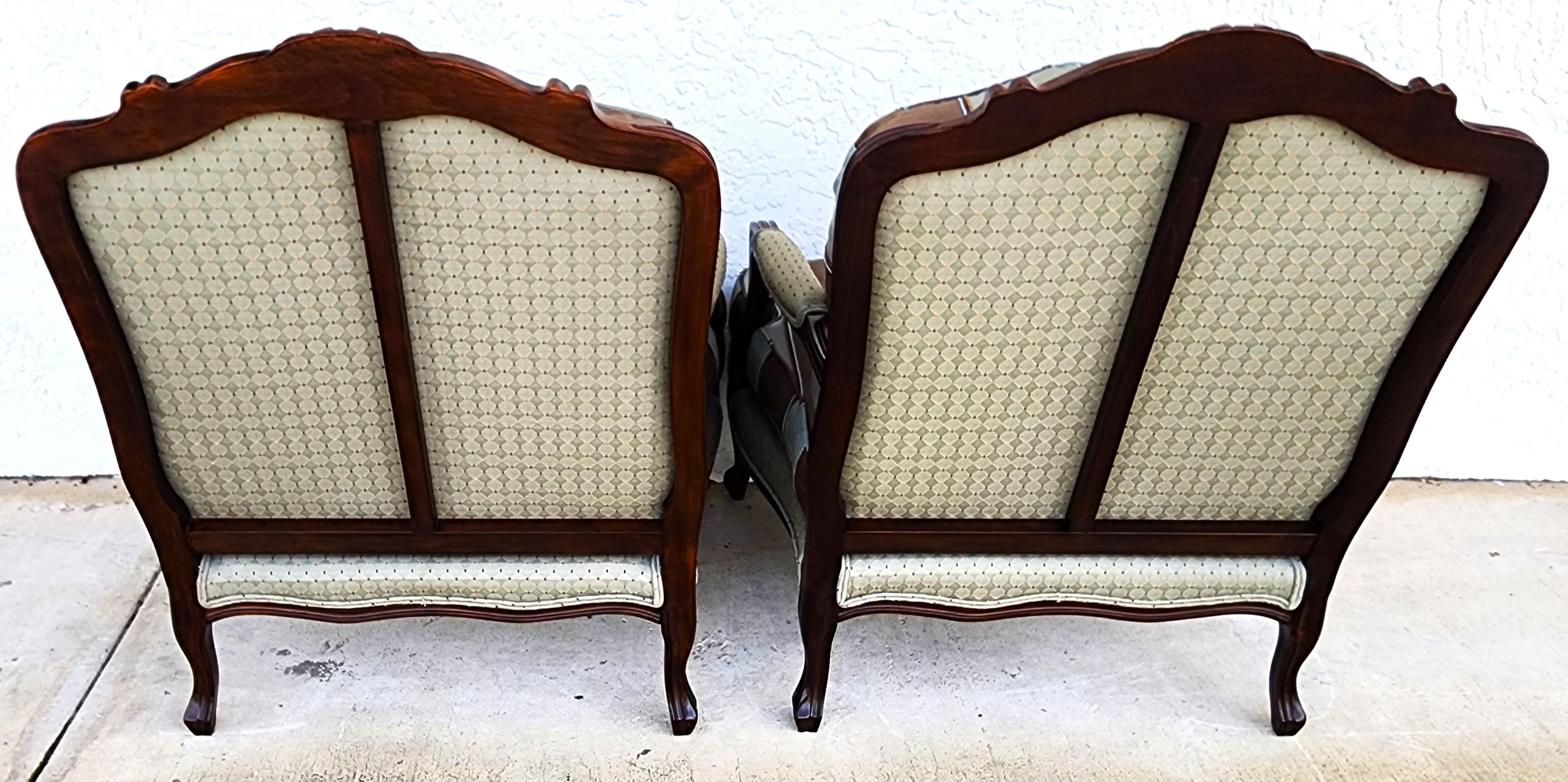 French Provincial Bergere Lounge Chairs Louis XV Silk For Sale 12