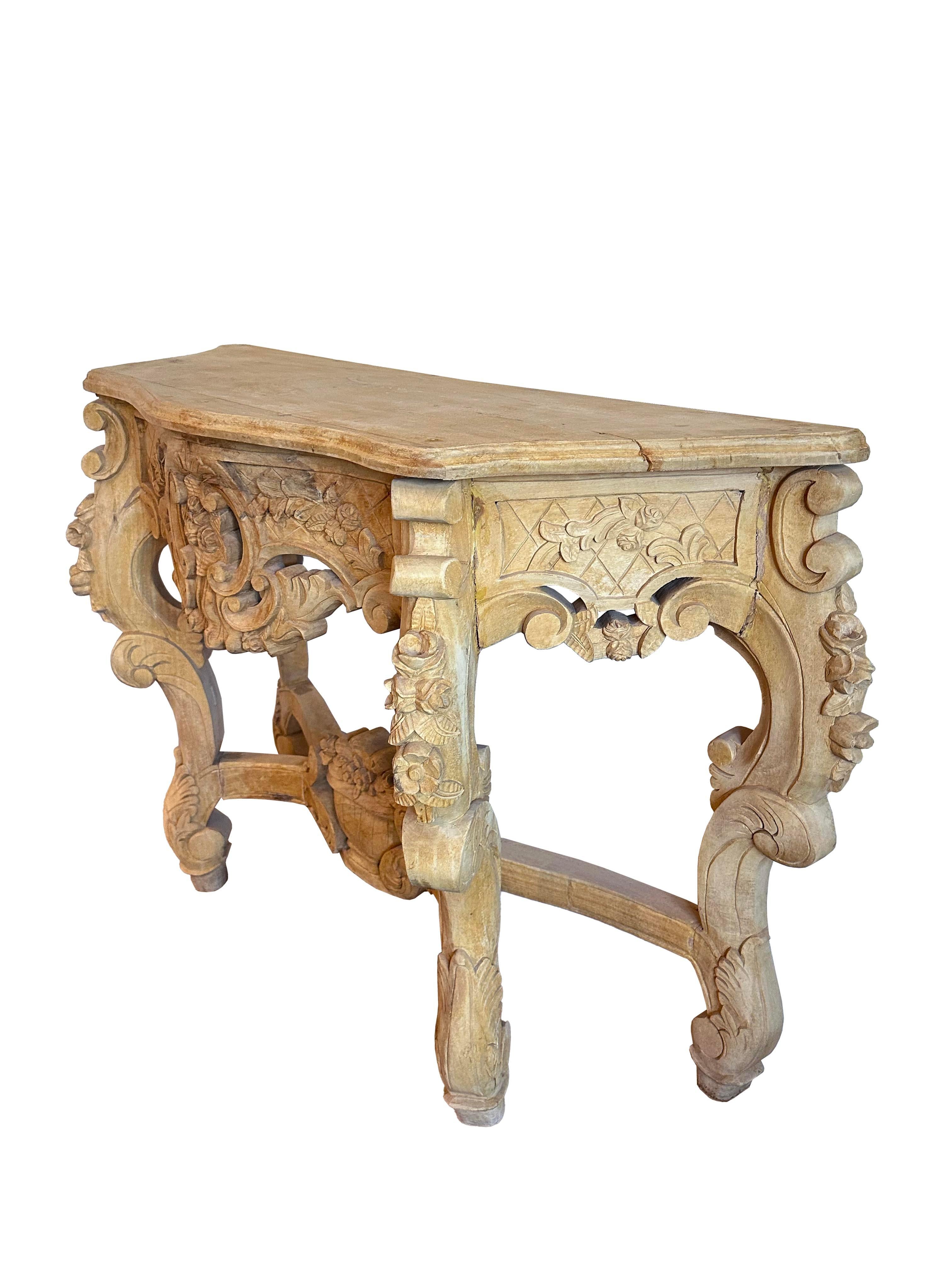 Louis XIV French Provincial Bleached Oak Console For Sale