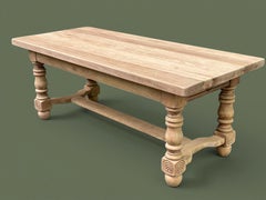 French Provincial Bleached Oak Dining Table, Turned Legs, 1950s