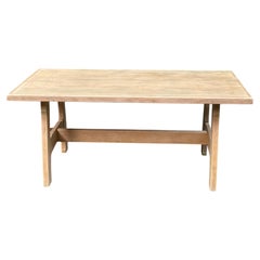 French Provincial Bleached Oak Trestle Dining Table, 1950s