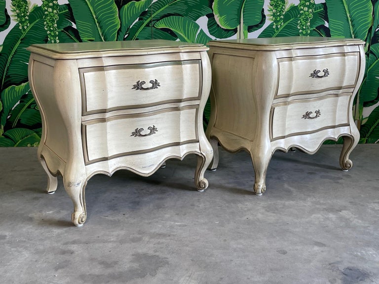American French Provincial Bombe Nightstands by White Furniture For Sale