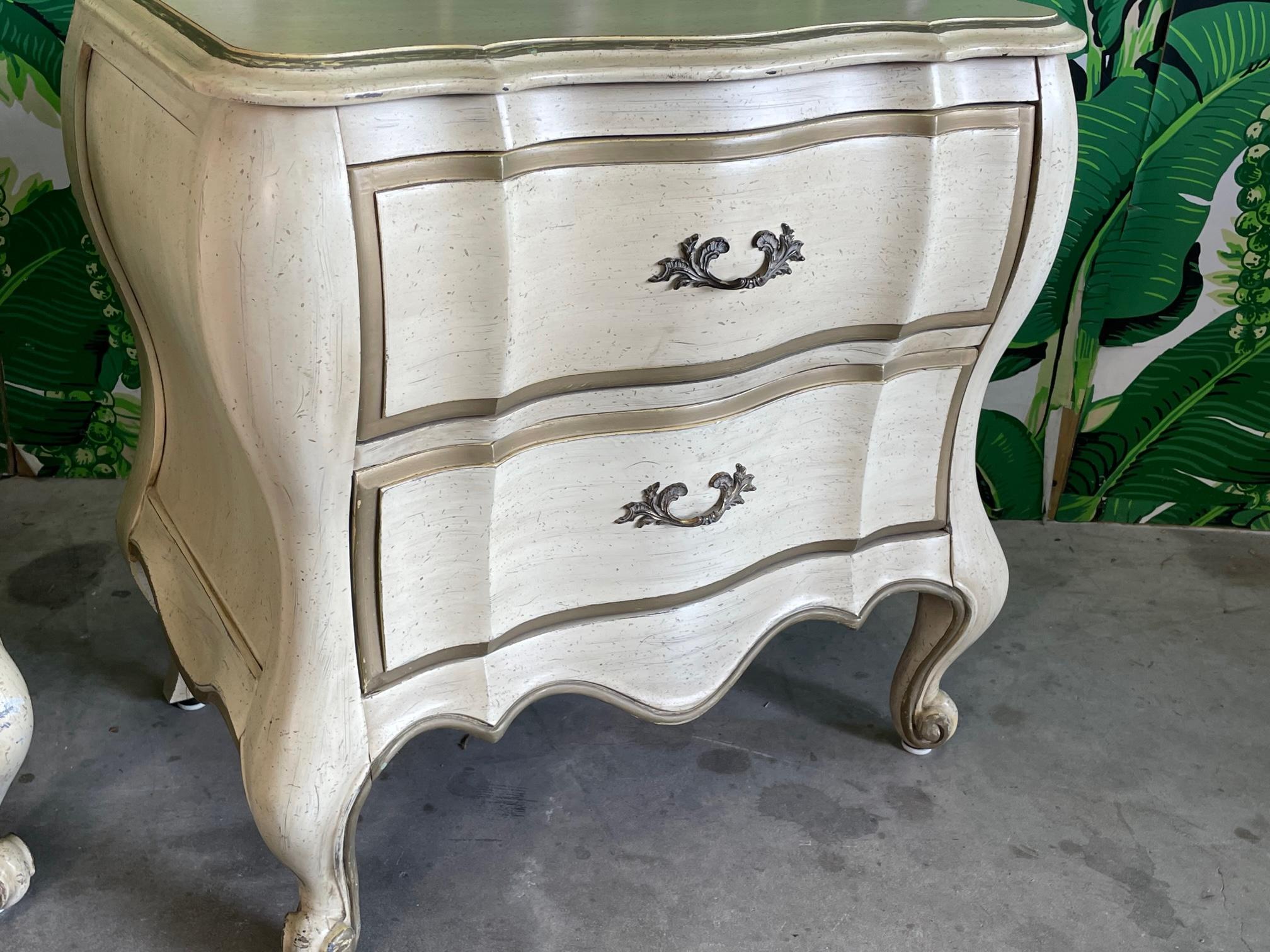 French Provincial Bombe Nightstands by White Furniture In Good Condition In Jacksonville, FL