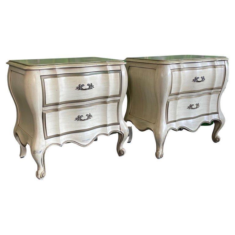 French Provincial Bombe Nightstands by White Furniture For Sale