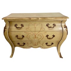 French Provincial Bombe Style Hand Painted Chest or Commode by Lilian August 
