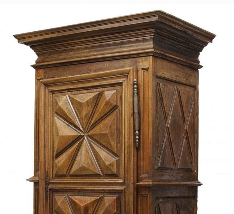 Country French Provincial Bonnetiere with a Stepped Crown over Single Door, 18th Century For Sale
