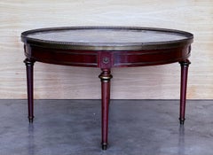 French Provincial Bouillotte Mahogany with Marble Top Round Coffee Table