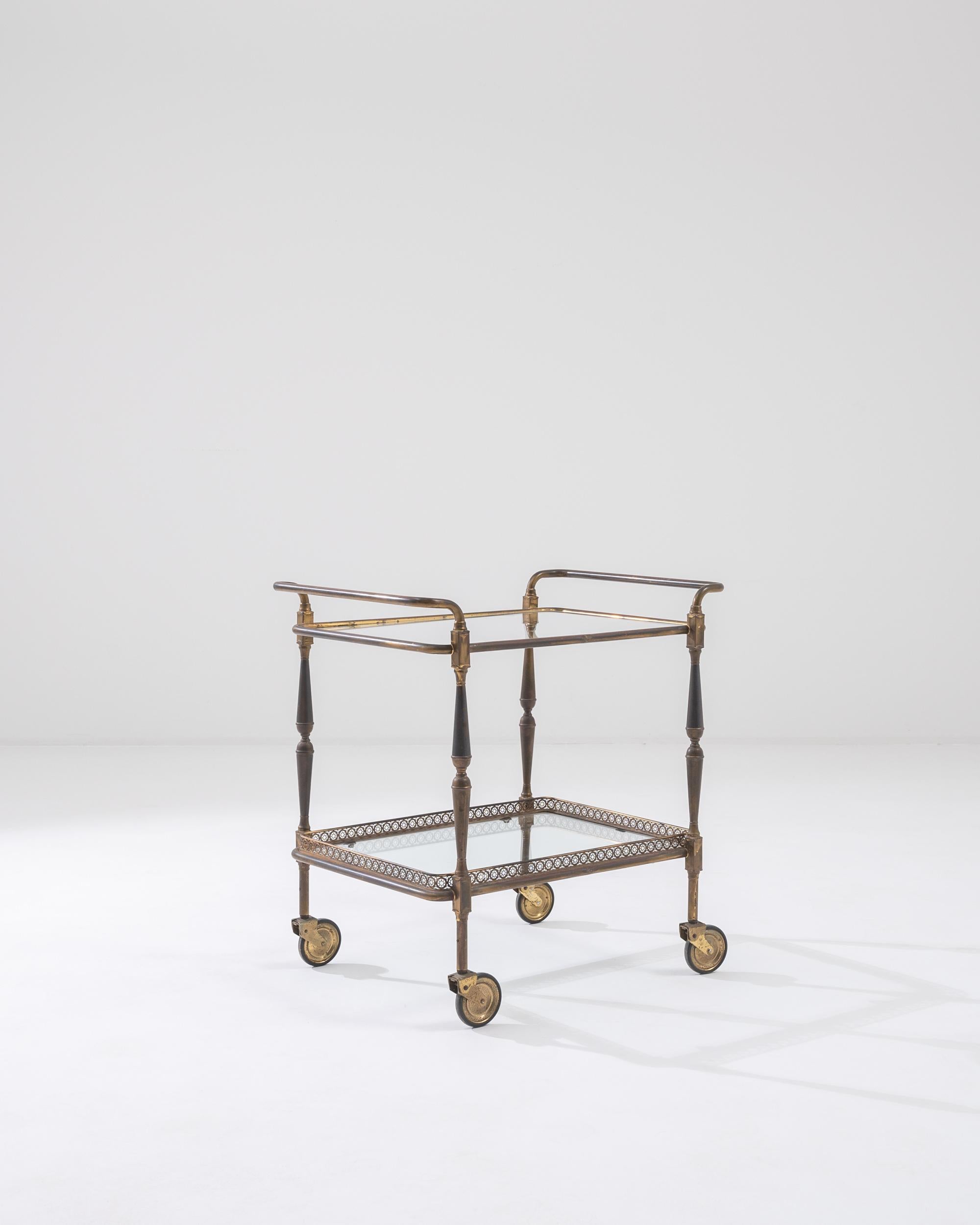 20th Century French Provincial Brass and Glass Bar Cart 