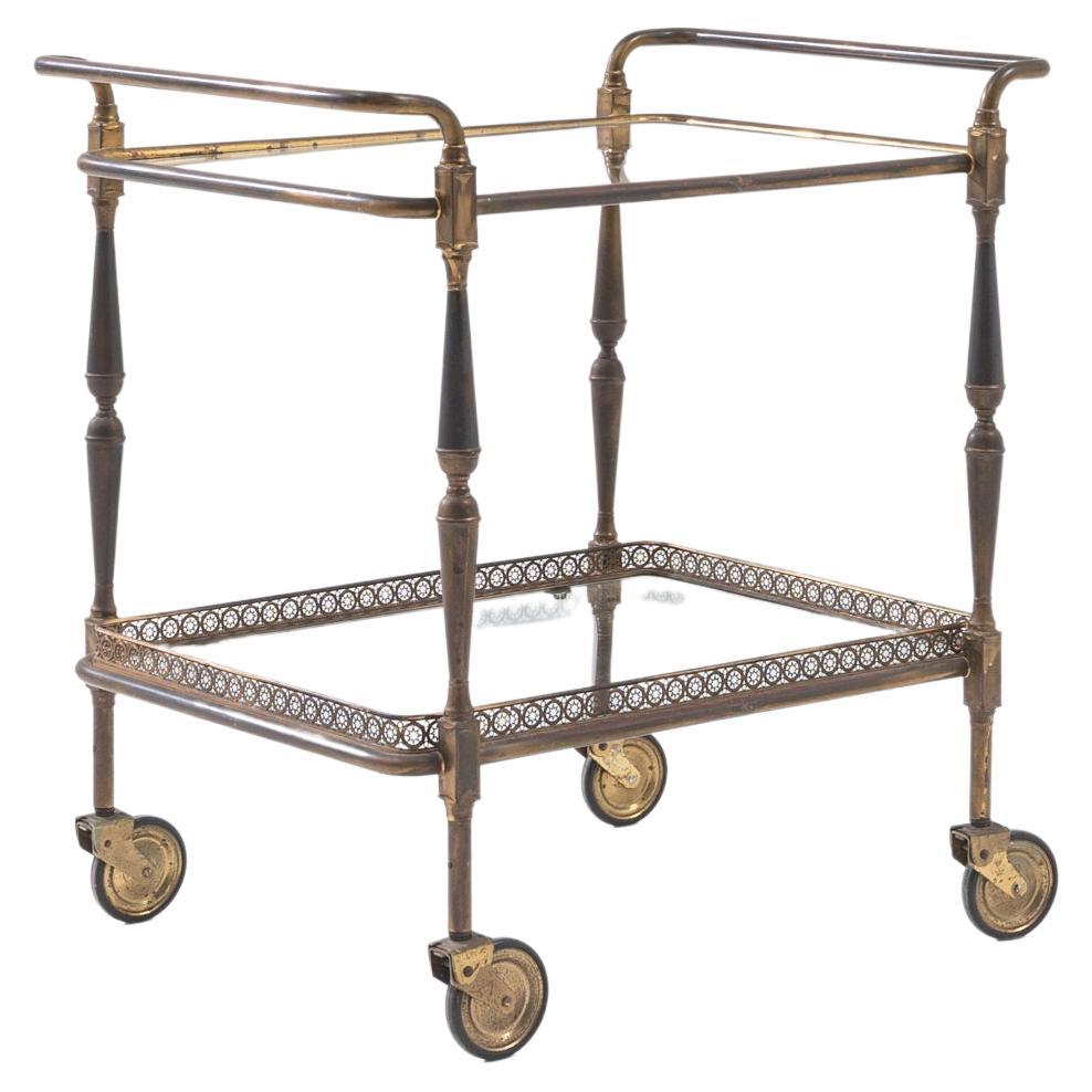 French Provincial Brass and Glass Bar Cart 