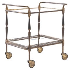 Used French Provincial Brass and Glass Bar Cart 