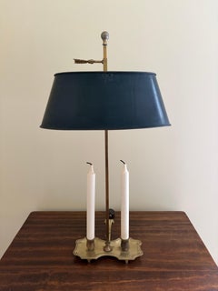 French Provincial Brass Bouillotte Lamp With Black Tole Shade