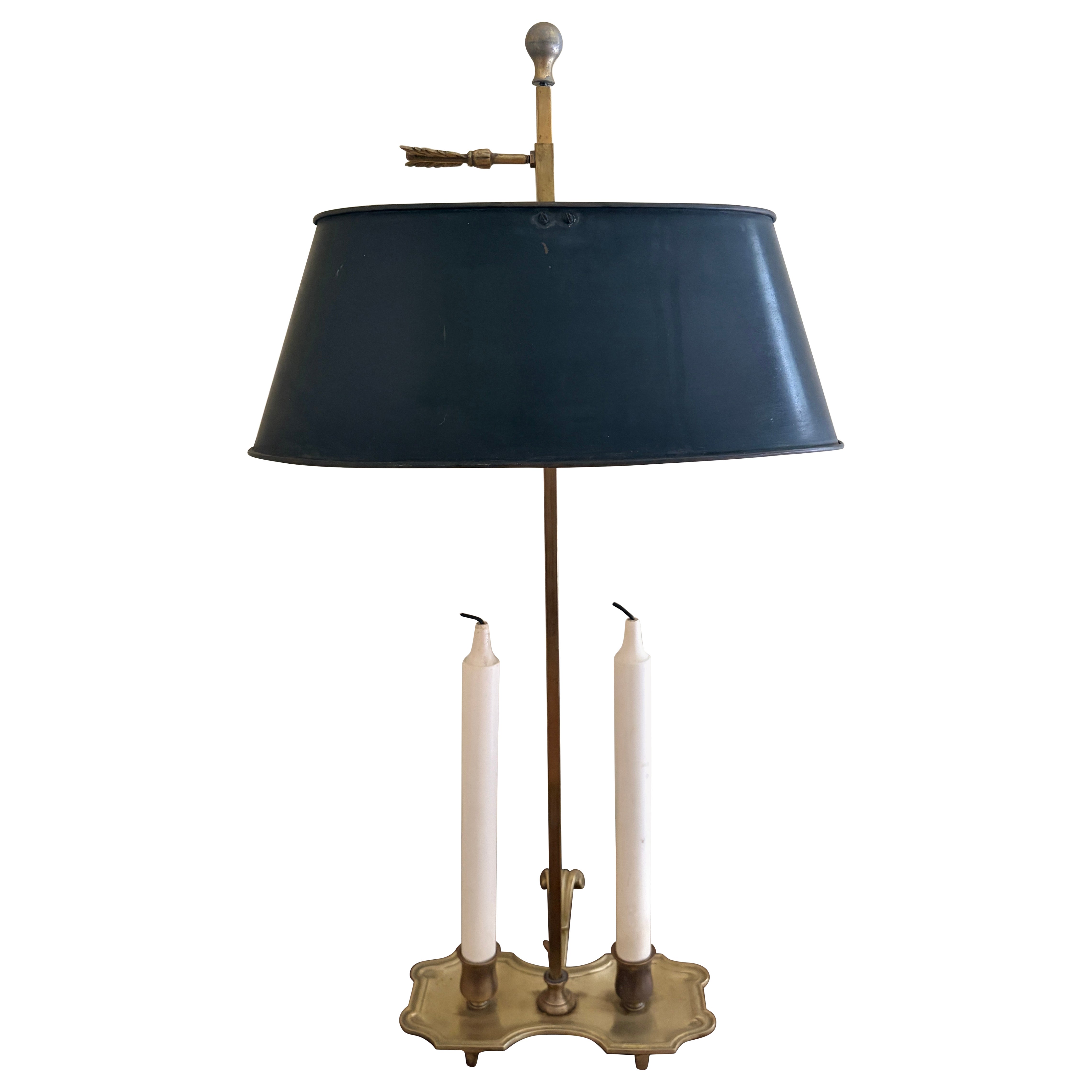 French Provincial Brass Bouillotte Lamp With Black Tole Shade