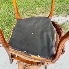 French Provincial Brown With Nailed Vinyl Occasional Chairs - A Pair