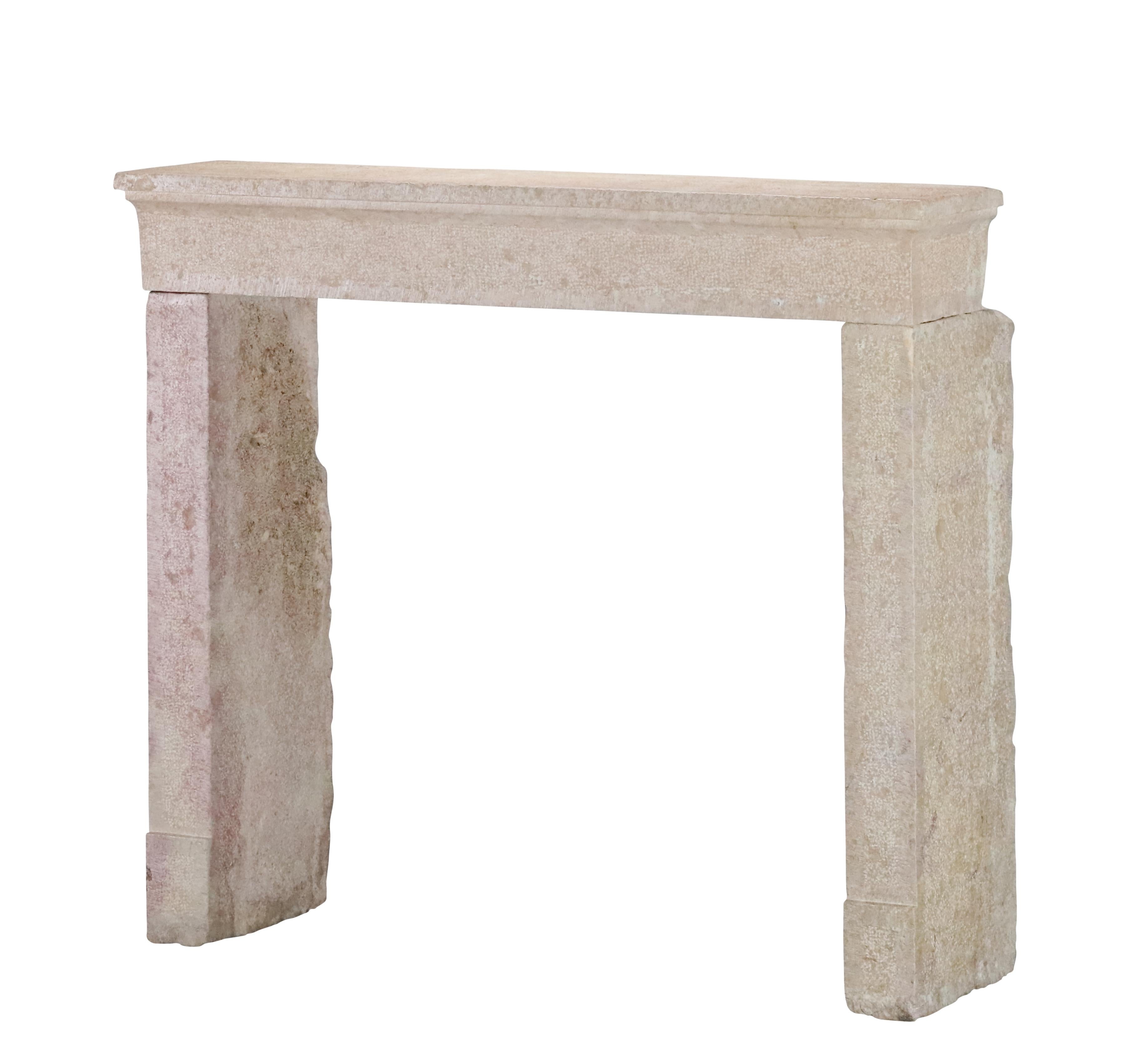 French Provincial Brutalist Fireplace In Hard Bicolor Limestone For Sale 6
