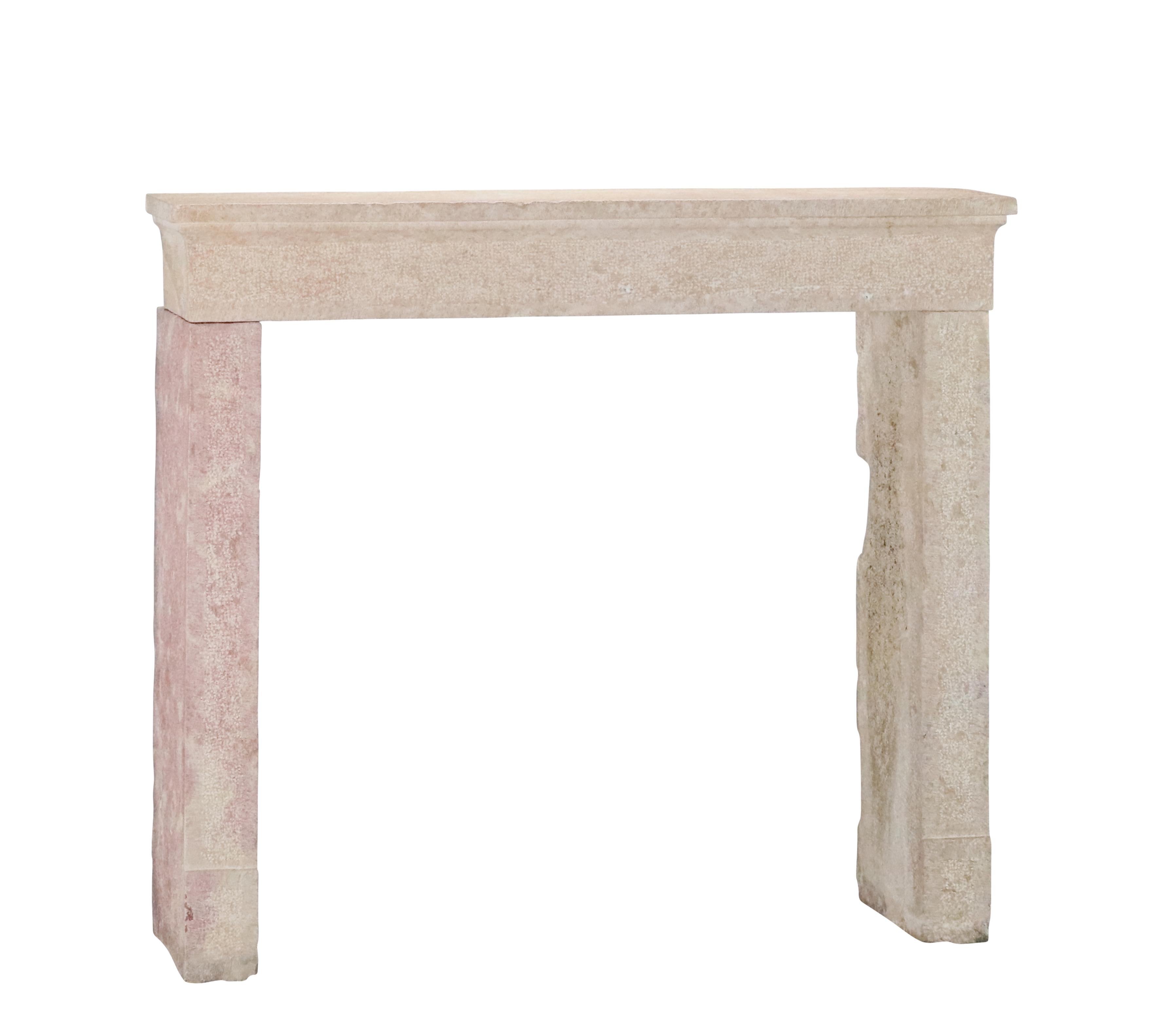 French Provincial Brutalist Fireplace In Hard Bicolor Limestone For Sale 7