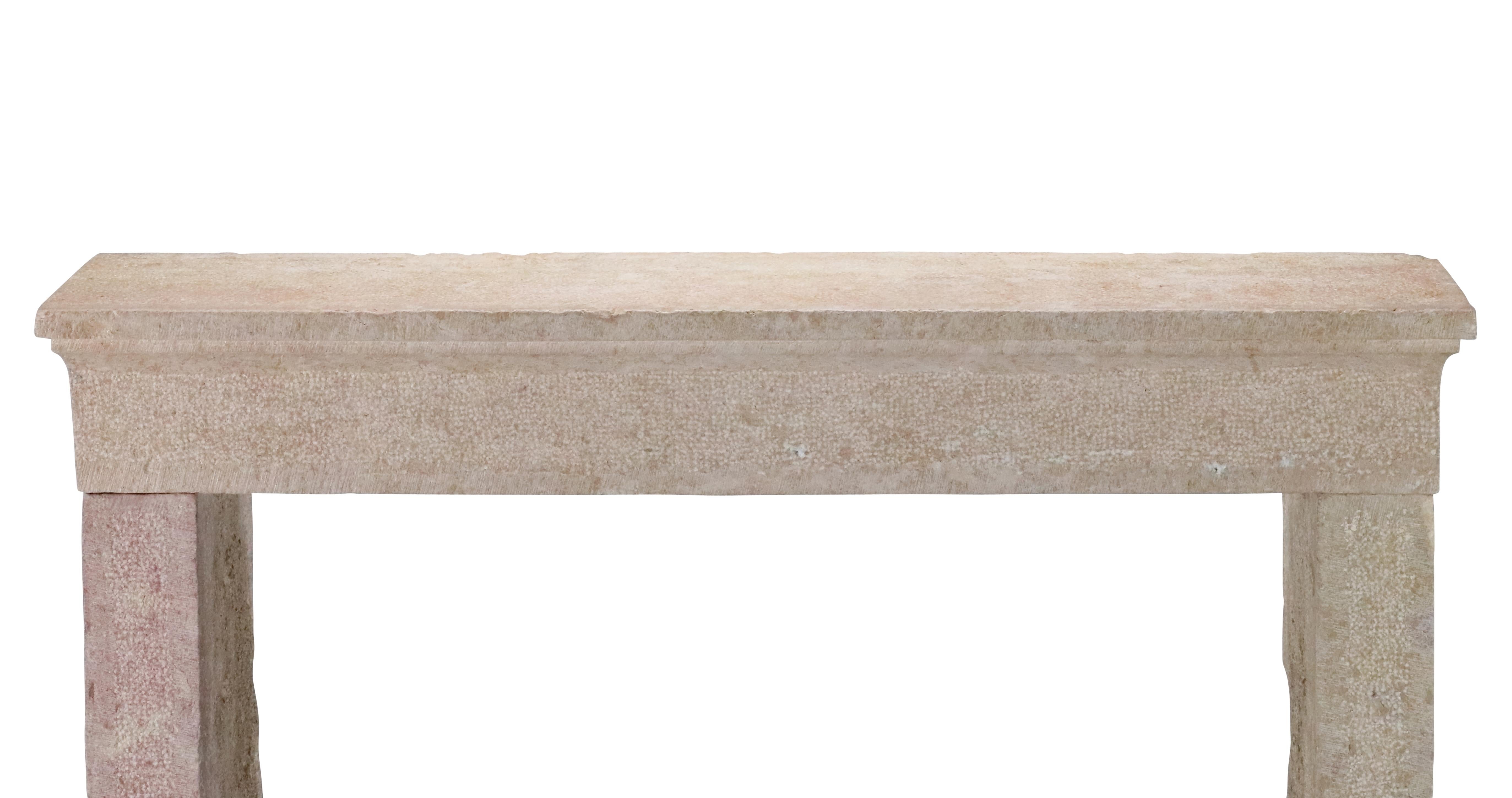 French Provincial Brutalist Fireplace In Hard Bicolor Limestone For Sale 8