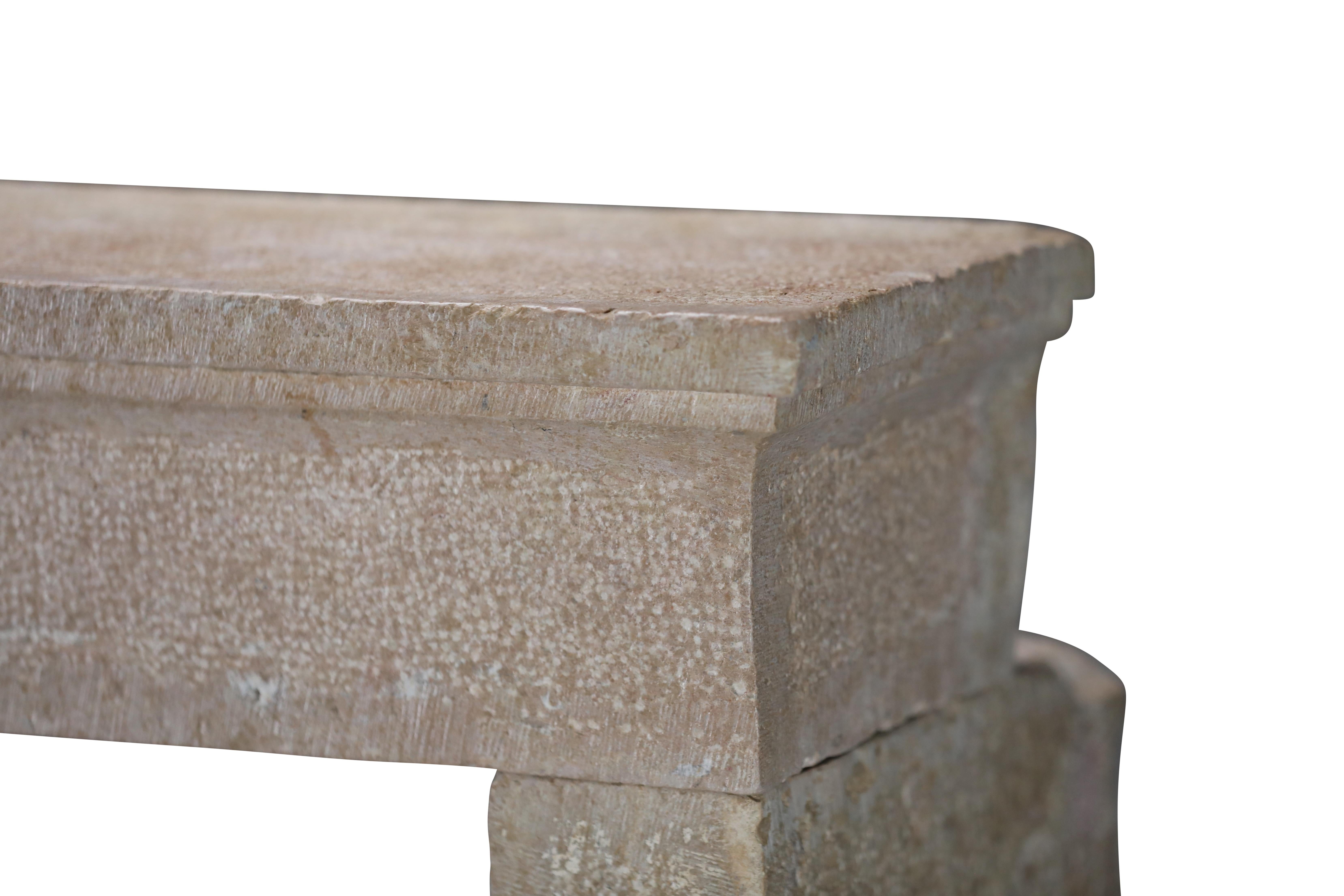 French Provincial Brutalist Fireplace In Hard Bicolor Limestone For Sale 4
