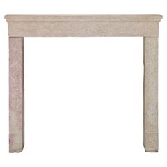 French Provincial Brutalist Fireplace In Hard Bicolor Limestone